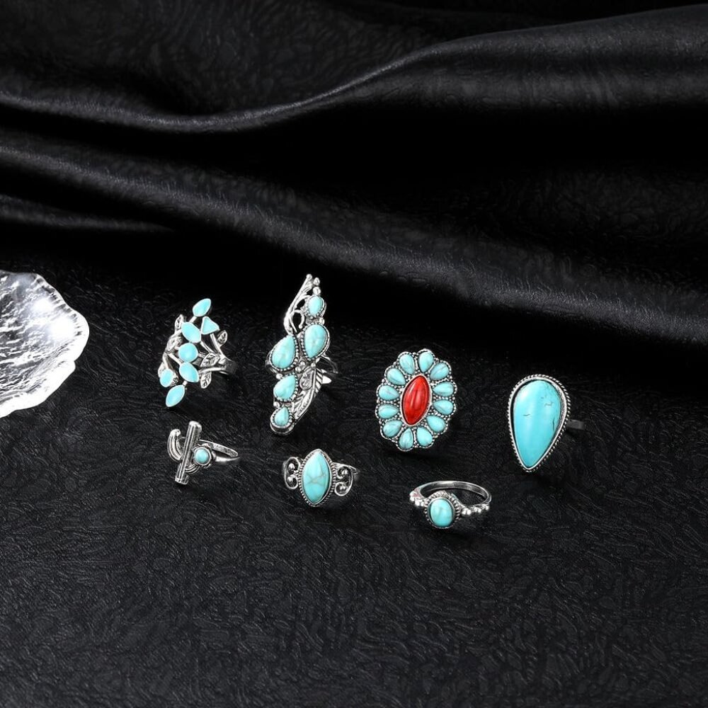 Bohemian Turquoise Stackable Ring Set - Vintage W… - image 5